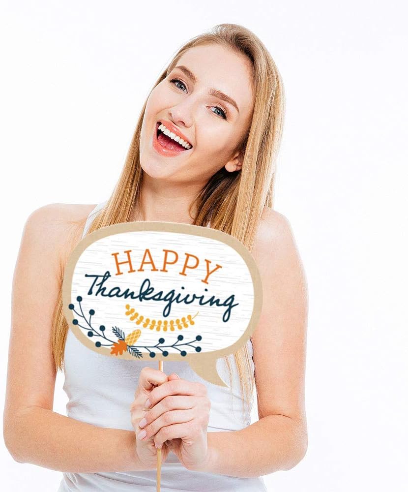 Big Dot of Happiness Happy Thanksgiving - Fall Harvest Party Photo Booth Props Kit - 20 Count