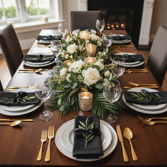 D'Moksha Homes Black Linen Napkins Set of 8 - Classic Hemstitch 100% Pure Linen Hemstitch Dinner Napkins 20 x 20 Inch for Fall, Thanksgiving, Holiday - Handcrafted and Machine Washable