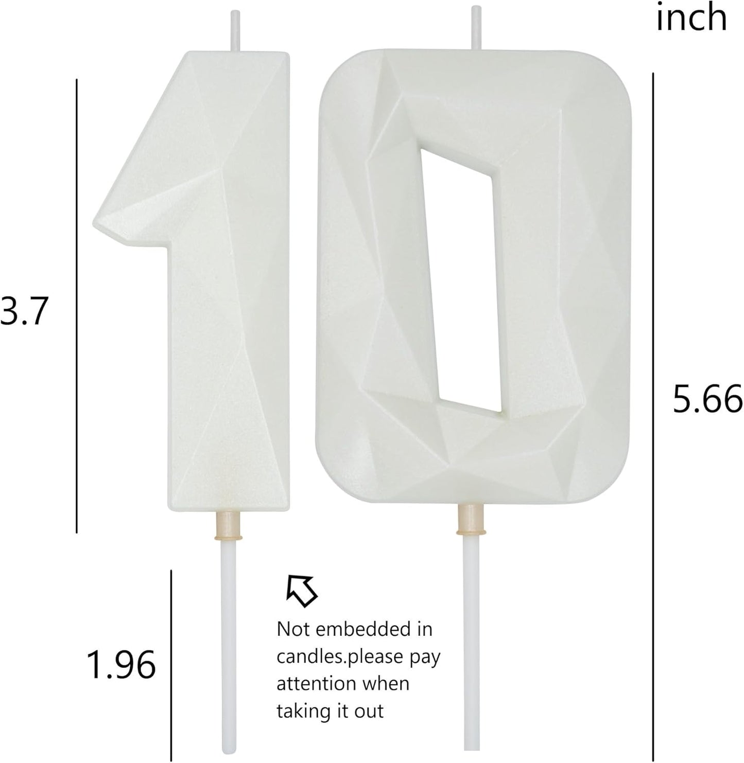 DERVENTA Large Birthday Candle Number 3D White 3.7 inch Party Celebration Anniversary Decoration Cake Topper 1 Piece (Number 10 White)