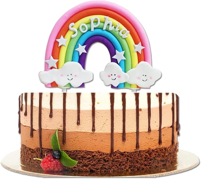 Personalized Rainbow Cake Topper Smiling Could with DIY Name for Boys Girls Birthday Baby Shower