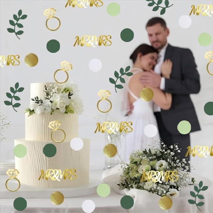 280PCS Greenery Bridal Shower Table Confetti Decorations, Sage Green MR&MRS Diamond Ring Confetti Decor for Wedding Engagement Bachelorette Bride to Be Party
