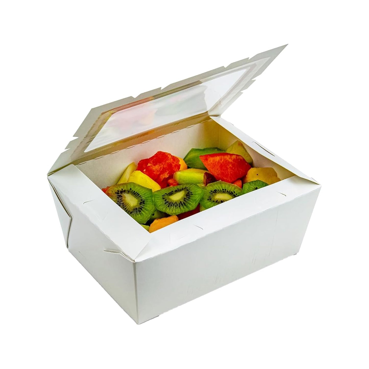 FC Meyer MeyerWindow #4 White Boxes With Window, Disposable Paperboard Take Out Cartons, Bakery Boxes, Lunch Box & Go To Food Storage Container, 7 3⁄4” x 5 1⁄2” x 3 1⁄2“, Small Pack of 15