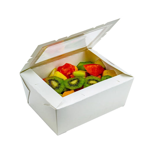 FC Meyer MeyerWindow #4 White Boxes With Window, Disposable Paperboard Take Out Cartons, Bakery Boxes, Lunch Box & Go To Food Storage Container, 7 3⁄4” x 5 1⁄2” x 3 1⁄2“, Small Pack of 15