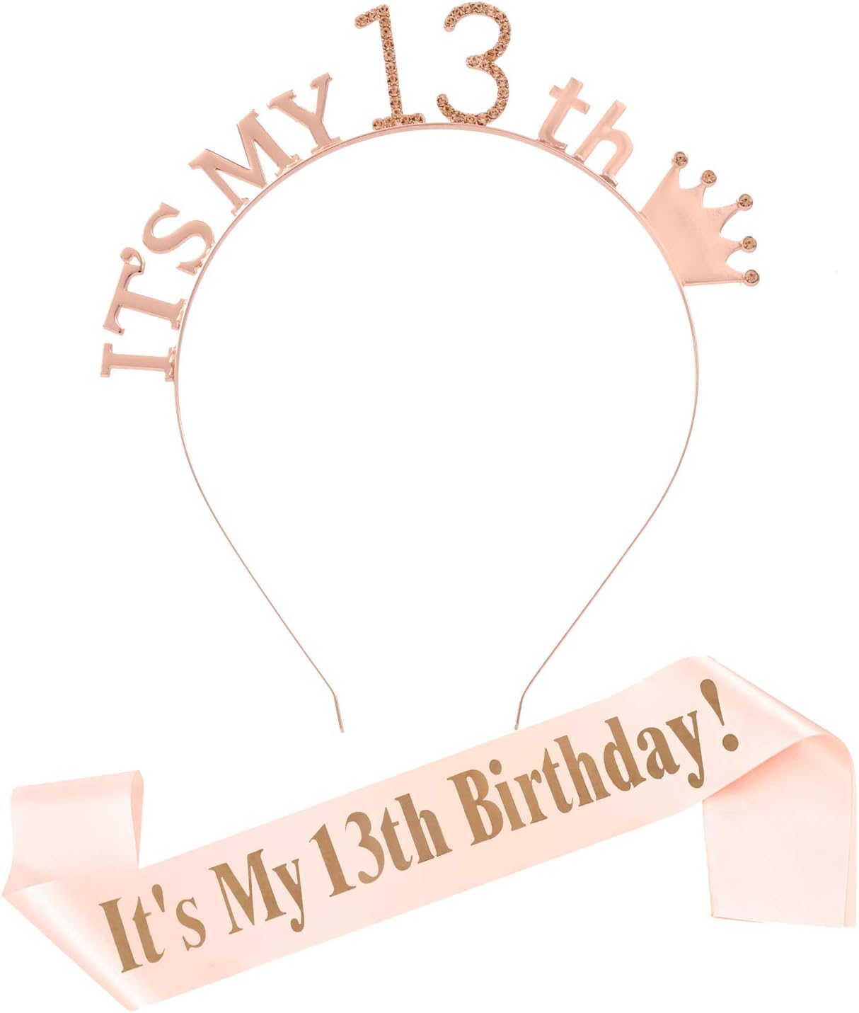 13th Birthday Headpiece Girl Tiara Headband Birthday Satin Sash 13th Birthday Decorations for Girls