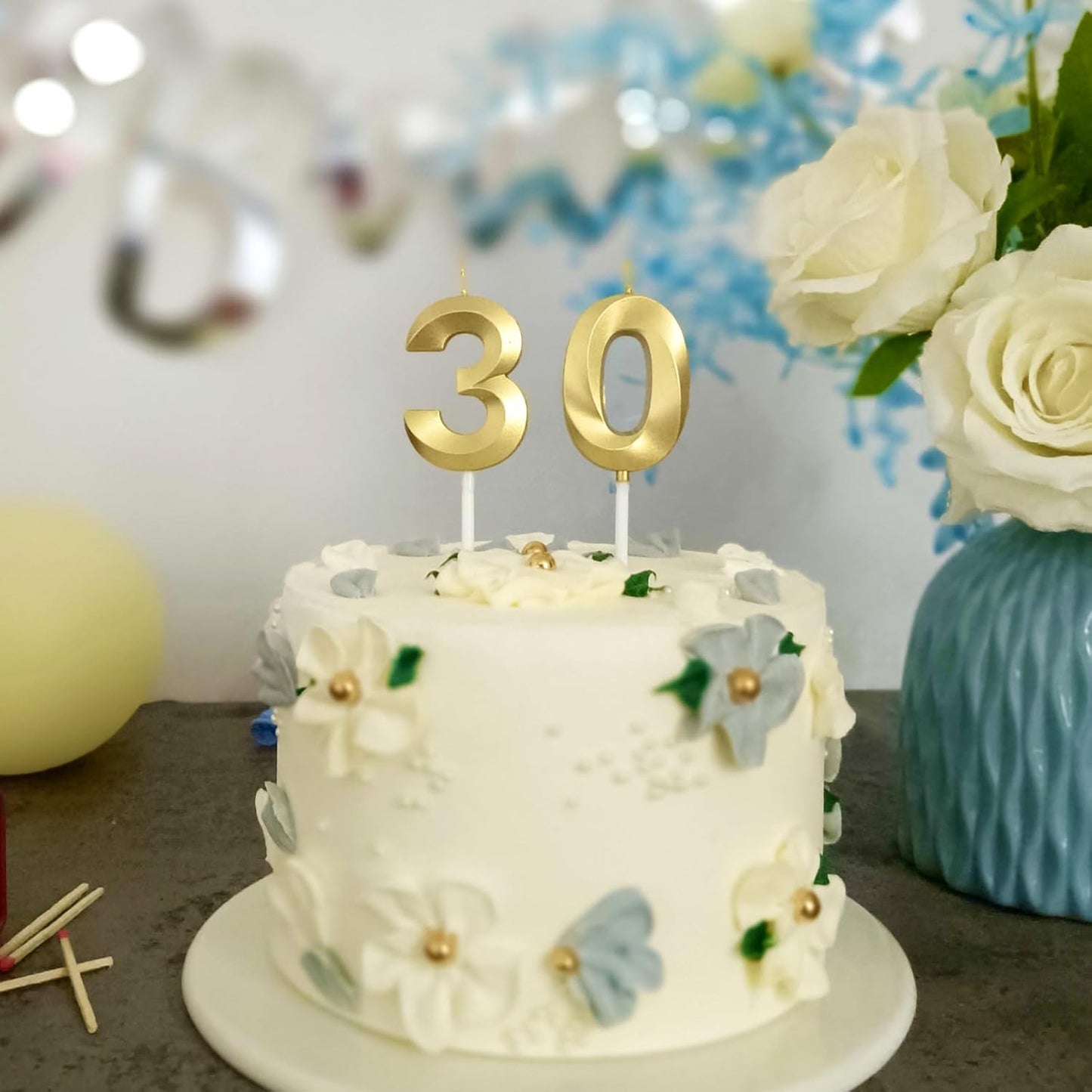30th Birthday Candles for Cakes Numbers Candle Happy Thirty Birthday 3D Designed Wedding Anniversary Party Cake Topper Decorations (30, Gold)