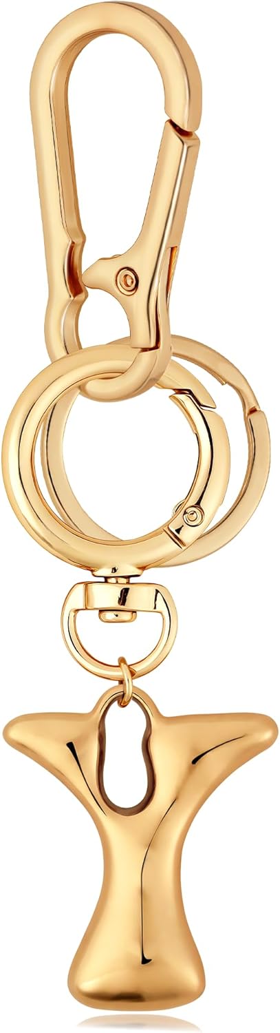 Gold Bubble Heart Initial Bag Charms for Handbags – Cute Initial Letter Keychain for Women, Purse Charms, Gold Gift