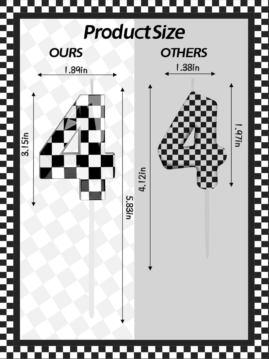 Number 4 Racing Cars Birthday Candles,2.68 Inch Black White Checkered Birthday Number Candles, Cool Racing Themed Number Candles for Boys and Girls, Kids Race Car Themed Party Decorations Supplies