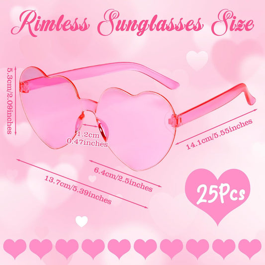 PLULON Heart Sunglasses for Women 5/12/25 Pcs, Heart Glasses Valentine Day Rimless Shaped Candy Color Fun Glasses Party Favor