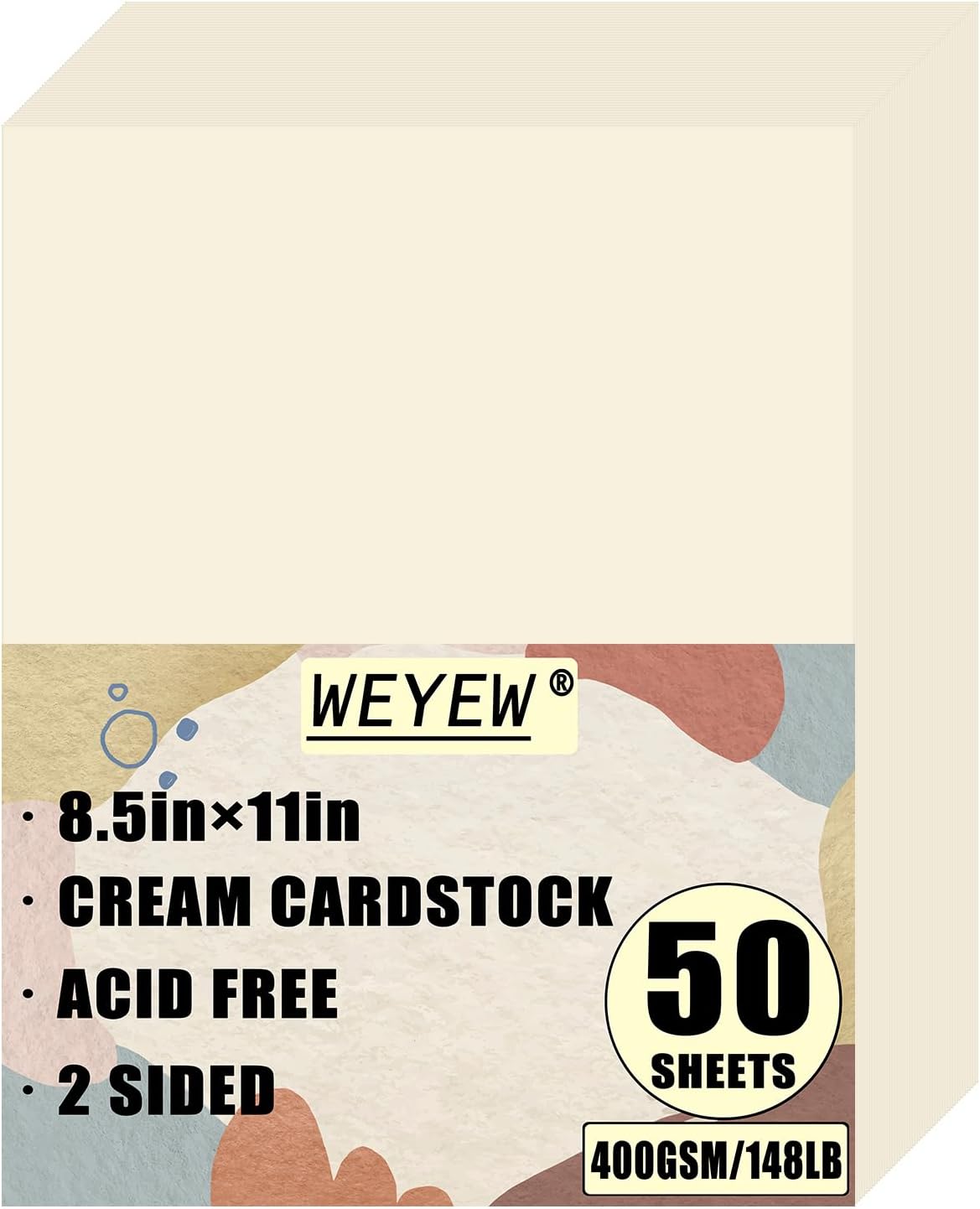 50 Sheets 148lb Cream Cardstock, 8.5" x 11", Premium Heavyweight Card Stock Blank Invitation Paper Greeting Cards DIY Craft Card Making, 148LB Cover 400 GSM