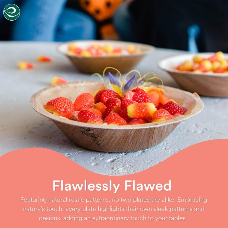 ECO SOUL 100% Compostable, Biodegradable, Disposable Palm Leaf Bowls, Like Bamboo Bowls, Eco-friendly | Sturdy, Microwave & Oven Safe (50, Small 5" (8 Oz) | Round)