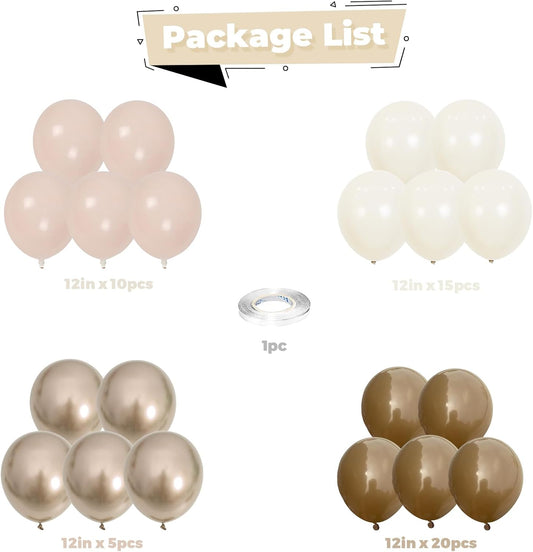 Brown Beige Gold Balloons Blush Neutral Tan Sand White Champagne Latex Balloon 50pcs 12inch Retro Apricot Cococa Coffee Helium Balloons for Bear Boho Birthday Baby Shower Party Decorations