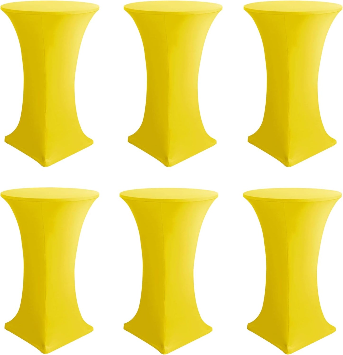 Cocktail Table Covers-Spandex Round High Top Table Cloths 6 Pack 32x43 Inch-Yellow Stretch Fitted Bar Tall Tablecloth for Pub Bistro Highboy Event Banquet Height Folding Satnding Tables