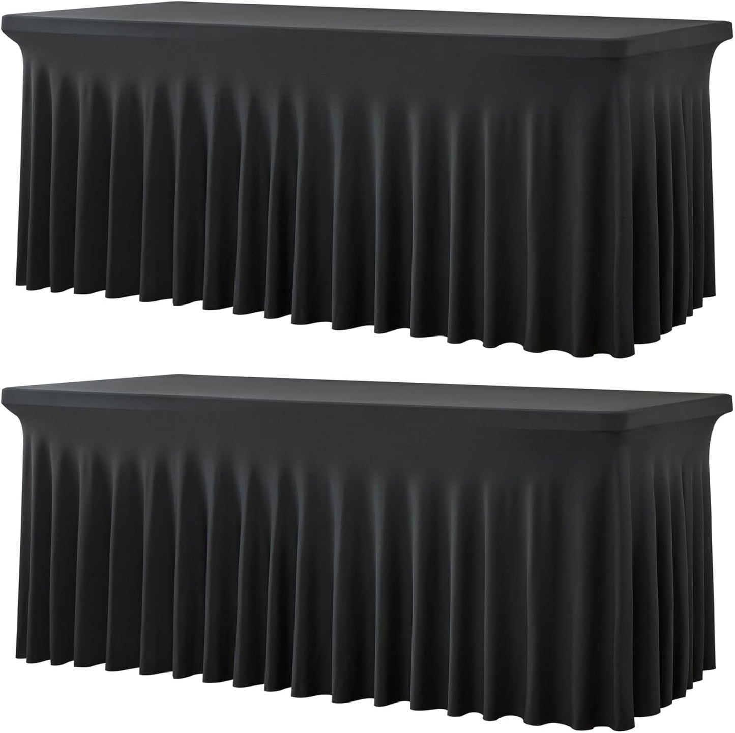 2 Pack Black Spandex Tablecloths for 4 ft Rectangle Tables, Wrinkle Free Fitted Table Covers 4 Foot StretchyTable Cloth with Skirt for Parties Weddings Birthday Banquet Baby Shower