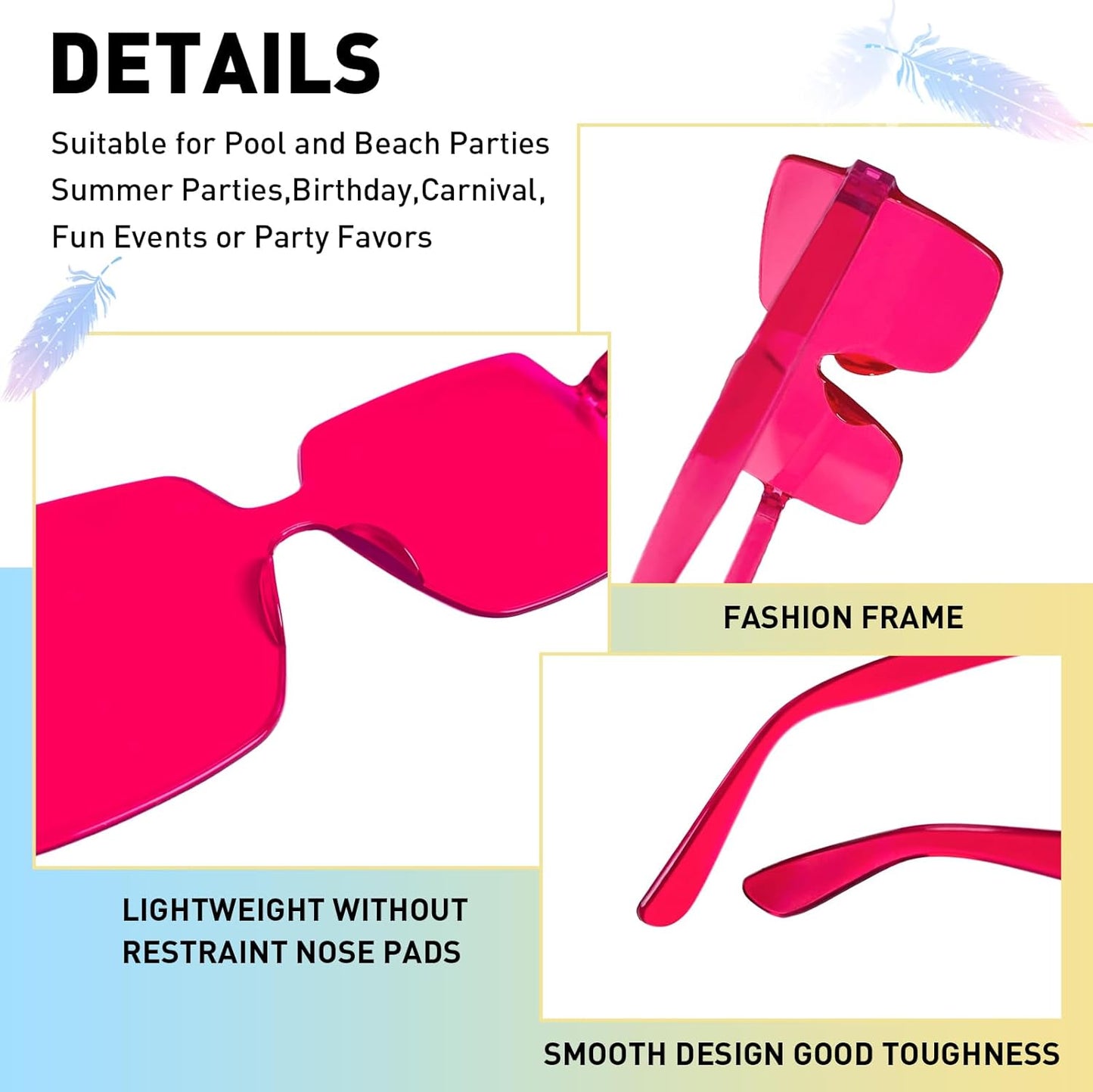 10/20 Pack Star/Heart Shape/Round/Butterfly/Cat Eye/Rectangle/Fire Rimless Tinted Party Sunglasses Color Glasses