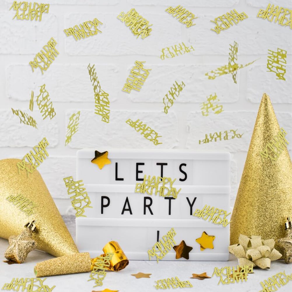 Gold Happy Birthday Confetti, Glitter Birthday Party Table Decorations, Sprinkling Scatter, Paper Confetti for 1st 2nd 3rd 13th Sweet 16 21st 18th 30th 40th 50th 60th 70th Birthday