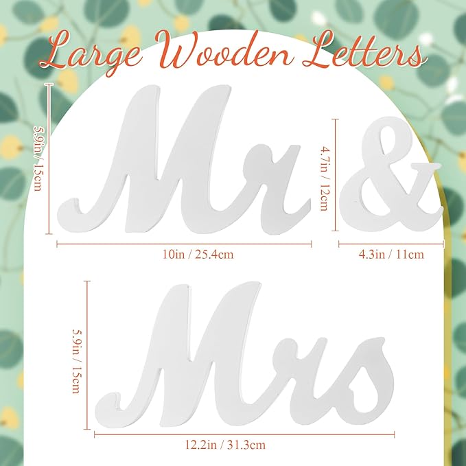 2pcs Large White Mr & Mrs Sign for Wedding Table with 5.91ft Artificial Flowers Garland, Wedding Centerpieces Wooden Bride and Groom Table Decorations for Engagement Decor(White Rose)