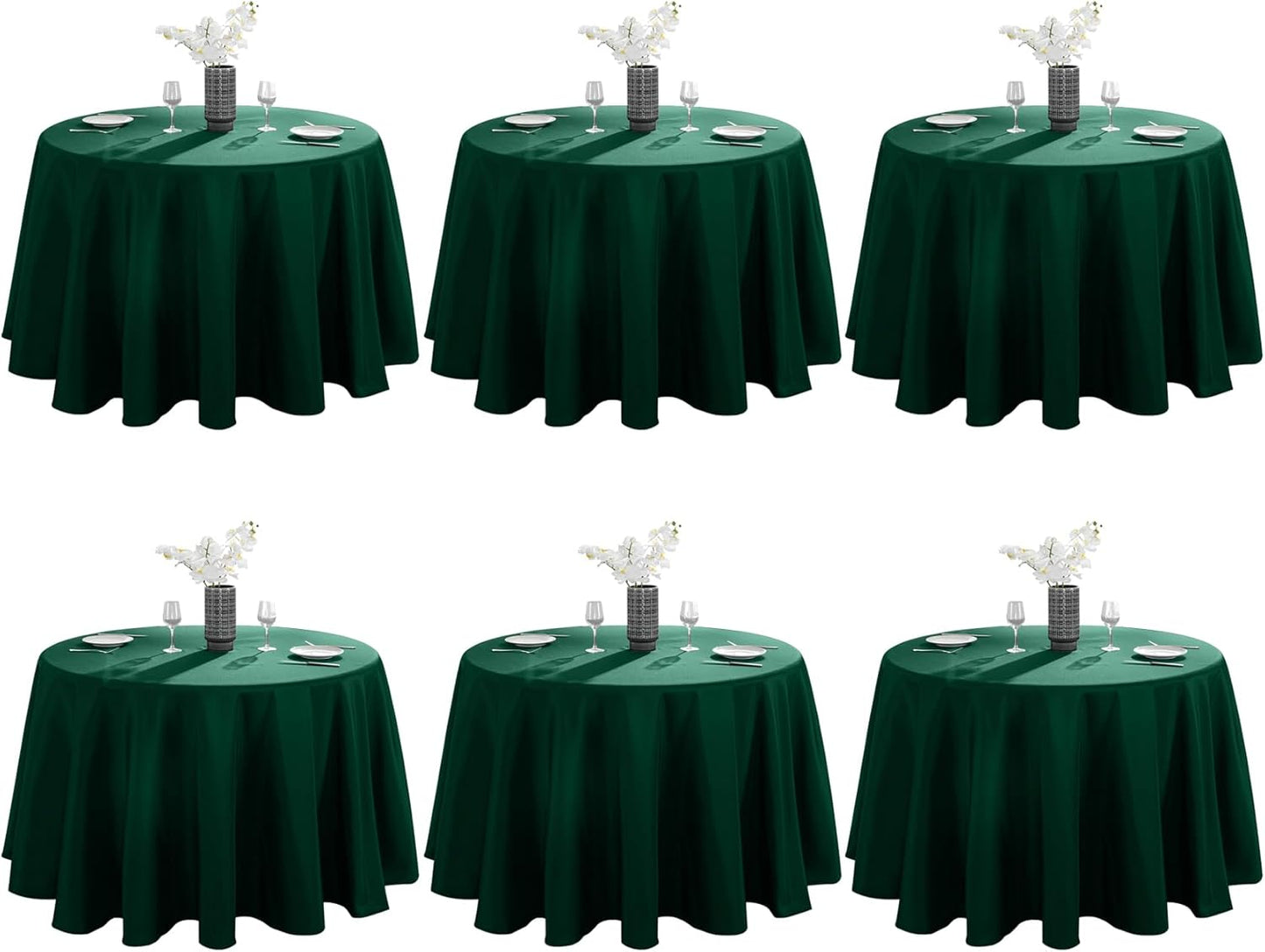 VidaFete Tablecloth 6 Pack 120inch Round Table Cloth Polyester, Stain Wrinkle Resistant Polyester Dining Table Cover for Kitchen Dinning Party Wedding Round Tabletop Buffet Decoration(Green)