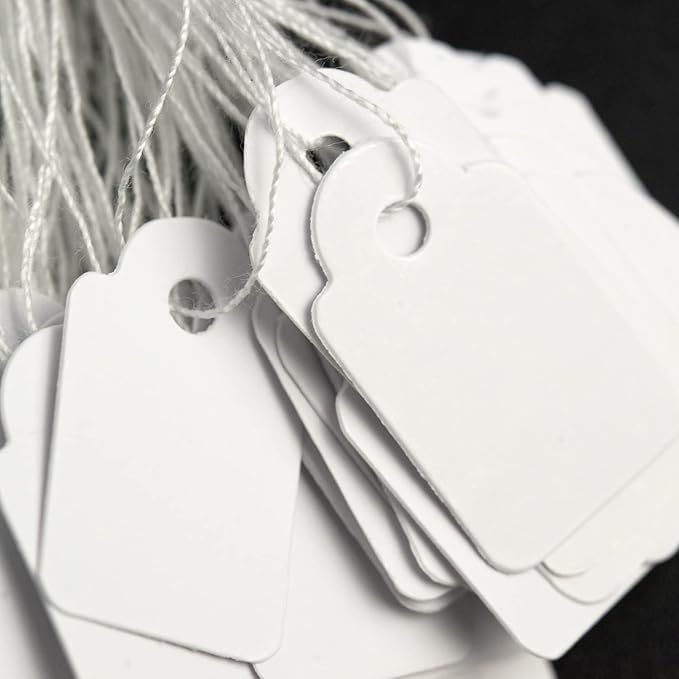Rich Union 1000pcs White Price Tags with String Attached, Marking Merchandise Strung Tags Writable Label Hang Tags for Pricing Gift Jewelry Clothing Yard Sale Garage Supplies