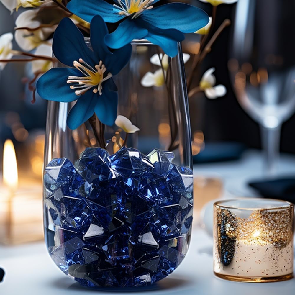 HappyFiller Fall Decoration Grey Blue Fake Crystal Dazzlers Acrylic Ice Rocks 160 PCS Faux Cubes Stones for Vase Fillers,Wedding Centerpieces,Party Decor,Table Scatter,Home Accents,14 OZ