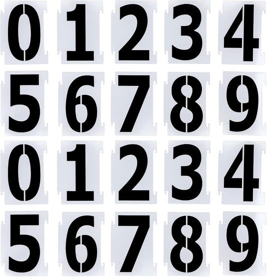 4 Inch Number Stencils for Painting, 0-9 Address Number Stencil Set, 20PCS Plastic Number Stencils, Curb Stencil Kit, Reusable Digital Templates for Painting on Cake Curb Road Wall Wood Mailbox
