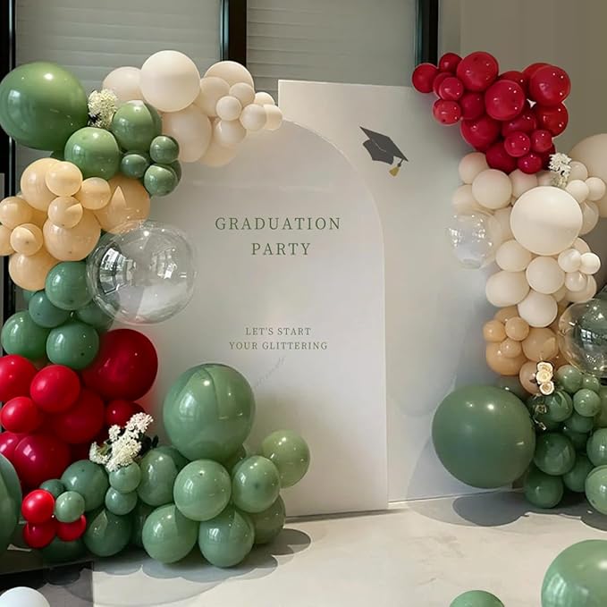 Red Green Nude White Balloon Garland Arch Kit, 167Pcs latex Balloons Different Sizes 18 12 10 5 inch for Birthday Baby Shower Wedding New Year Xmas Holiday Party Decorations