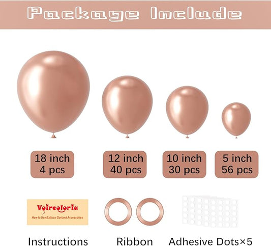 130pcs Metallic Rose Gold Balloons Different Sizes 18" 12" 10" 5" Chrome Rose Gold Balloon Garland Arch Kit for Graduation Birthday Baby Shower Wedding Anniversary Party Decorations