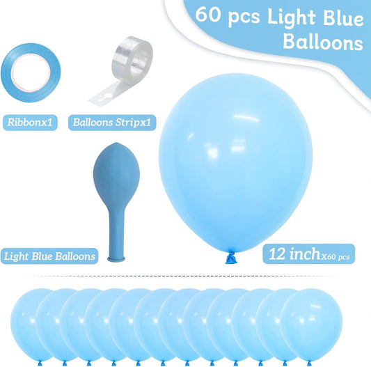 Blue Balloons, 60 PCS Light Blue Balloons 12 Inch Latex Balloon for Birthday Party Decoration, Wedding, Baby Shower, Bridal Shower, Holiday Party Decoration and Balloon Garland