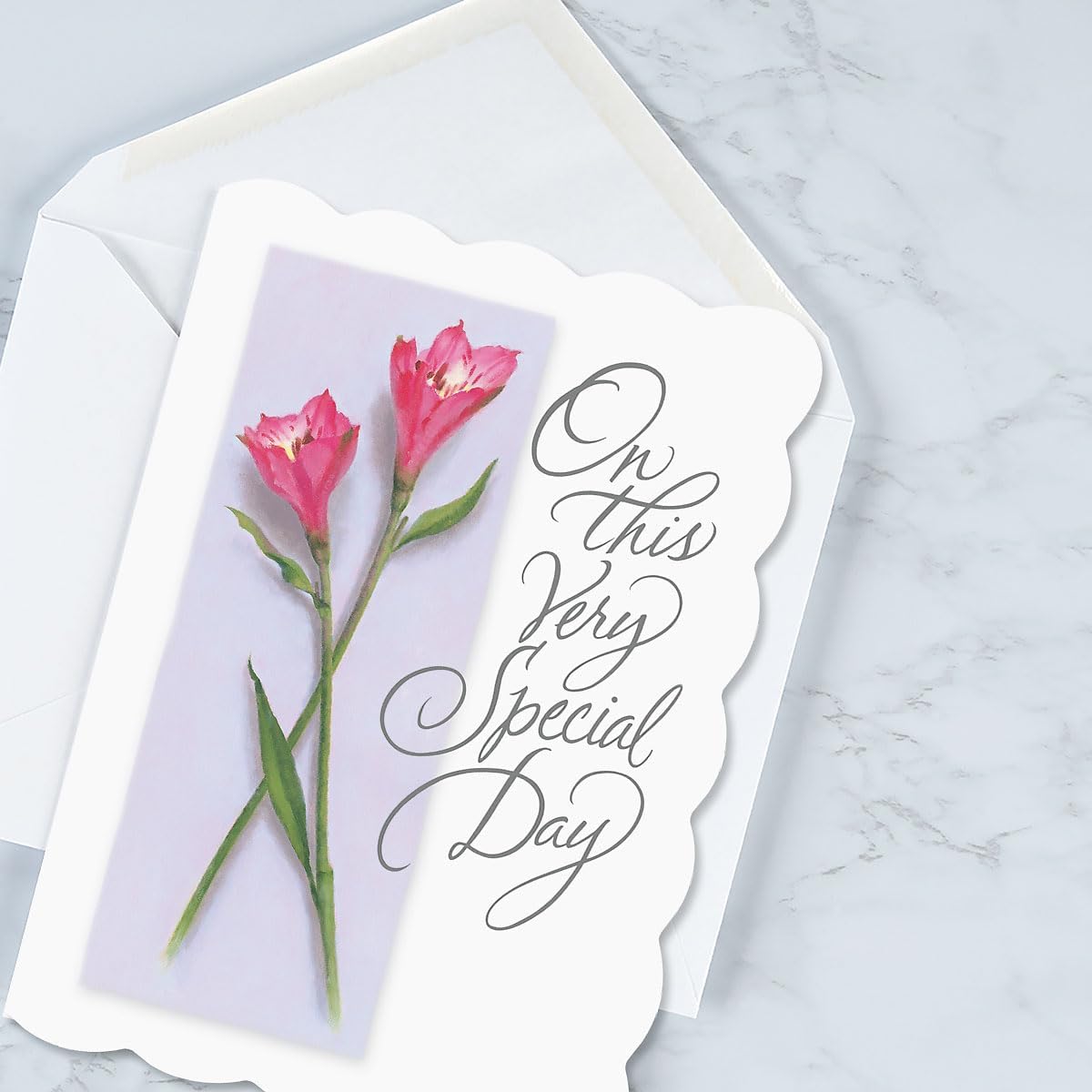Scalloped Anniversary Wishes Cards - Set of 8 (4 designs), Large 5" x 7" Wedding Anniversary Cards with White Envelopes