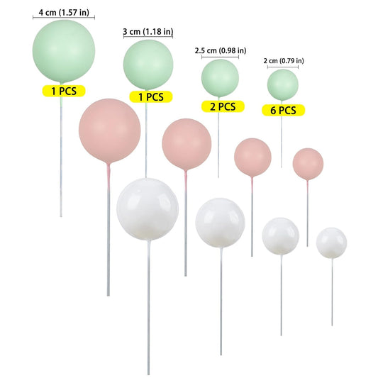 Gyufise 30Pcs Ball Cake Topper Decorations Mini Balloons Cake Topper Sticks Foam Balls Cake Picks Cake Topper Balls Cake Decorations for Wedding Party Birthday Cake Decorating White Green Pink