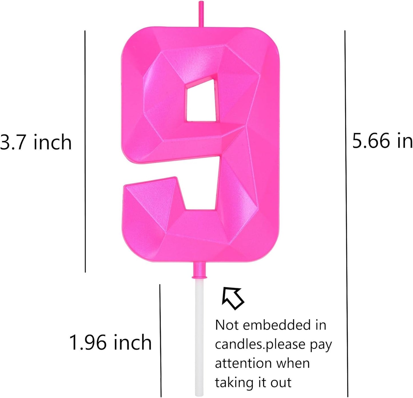 DERVENTA Large Birthday Candle Number 3D Pink 3.7 inch Party Celebration Anniversary Decoration Cake Topper 1 Piece (Number 9 Pink)