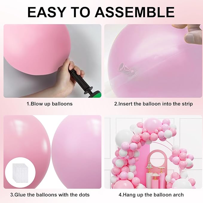 YMSZ Pink and White Balloons Arch Kit, 134pcs Light Pink and White Balloons for Wedding, Bridal Shower, Baby Shower, Birthday, Valentines Party Decorations