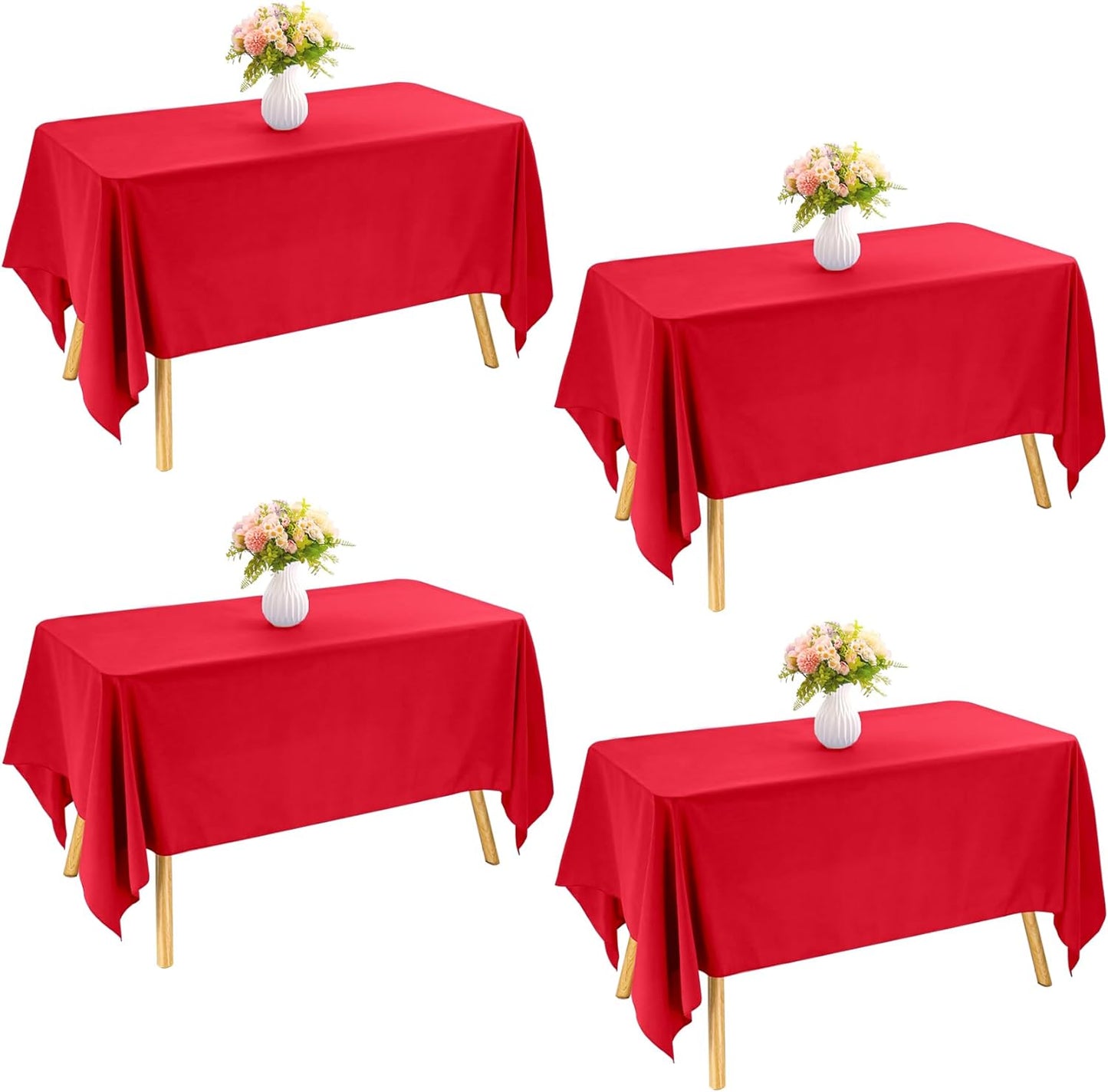 4 Pack Rectangle Tablecloth 60x126 Inch Red Washable Polyester Table Cover for Wedding Dining Table Buffet Parties Banquet Decoration（Red）