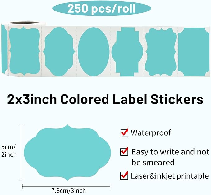 Yeachlaing Blue Labels - 250 PCS 3" x 2" Fancy Shape Stickers for Storage Boxes or Food Jars - Holiday Tags