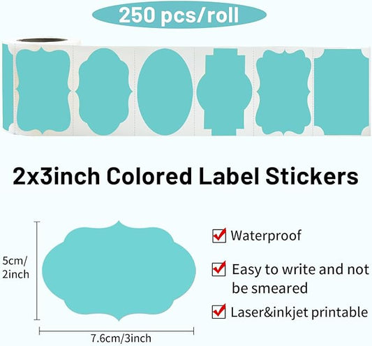 Yeachlaing Blue Labels - 250 PCS 3" x 2" Fancy Shape Stickers for Storage Boxes or Food Jars - Holiday Tags