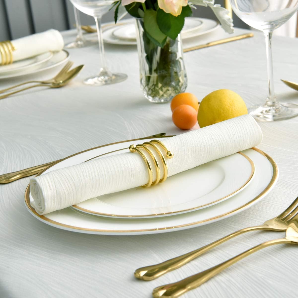 maxmill Jacquard Cloth Napkin 20 x 20 Inch Swirl Pattern Solid Washable Polyester Dinner Napkins Set of 4 with Hemmed Edges Great for Family Holiday Dinners Weddings Parties and Banquets Ivory
