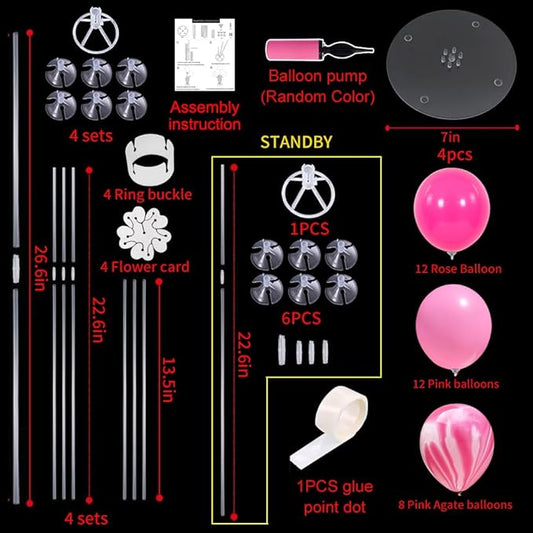 TONIFUL 4 Balloons Stand Kit Pink Marble Centerpieces Table Decoration for Hot Girl Sweet 16th Birthday Decorations Bridal Shower,Baby Shower,15th Quinceanera Table Party Decorations