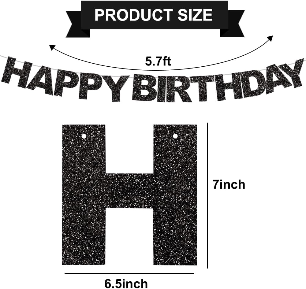 BEISHIDA Black Happy Birthday Banner - Pre-Strung,No DIY,Happy Birthday Decorations - Birthday Sign - Birthday Banner for Women, Kids Decor&Backdrop