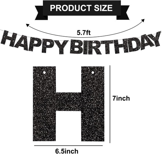 BEISHIDA Black Happy Birthday Banner - Pre-Strung,No DIY,Happy Birthday Decorations - Birthday Sign - Birthday Banner for Women, Kids Decor&Backdrop