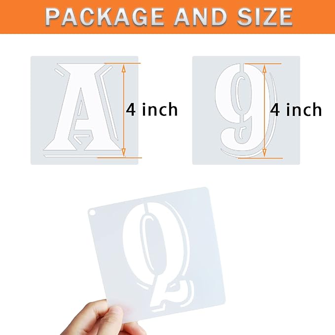 ASMPIO 4 Inch Letter Stencils Symbol Numbers Craft Stencils, 42 Pcs Reusable Plastic Alphabet Templates for Painting on Wood, Wall, Fabric, Rock, Glass, Signage, DIY Art Projects
