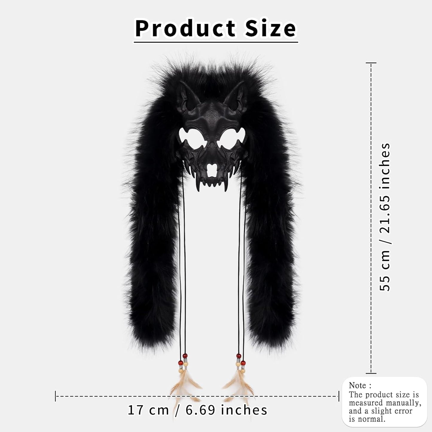 Adolala Faux Fur Furry Animal Wolf Fox Face Mask Werewolf Costume Cosplay Accessory for Halloween Themed Parties
