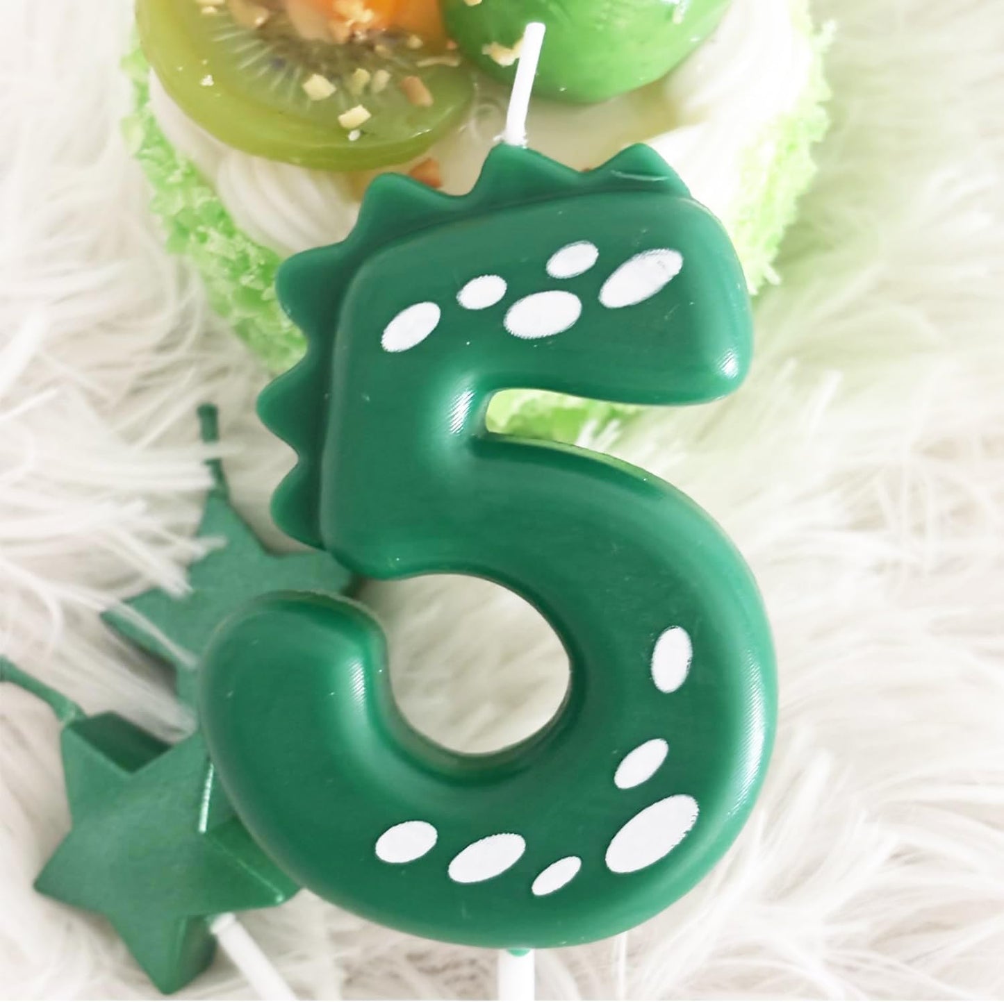 2.75 Inch Green Dinosaur Shaped 5 Number Birthday Candles and Star Birthday Candles,Suitable for Dinosaur Birthday Decorations & Themed Parties Celebration
