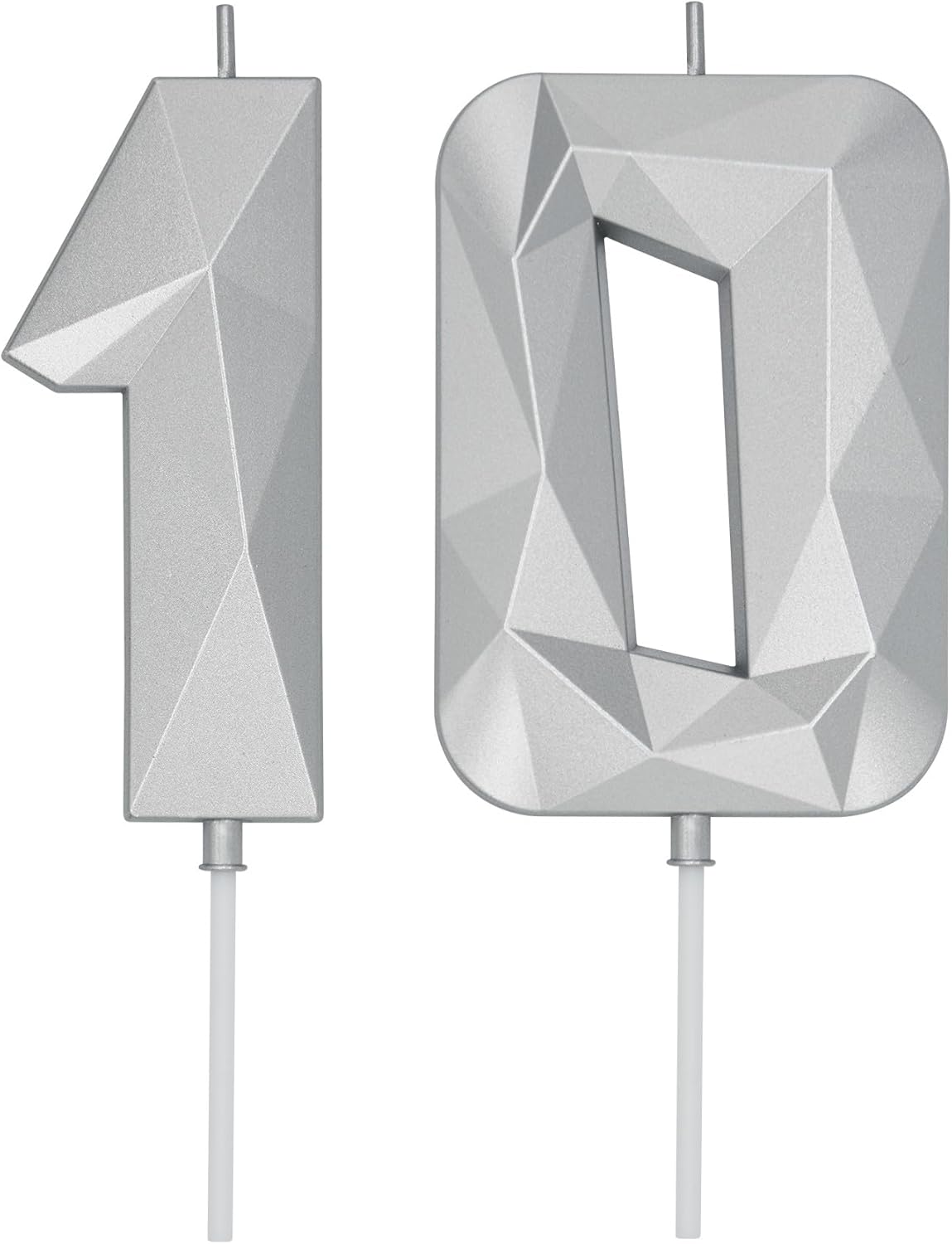 DERVENTA Birthday Candle Big Number 3D Silver 3.7 inch Party Celebration Anniversary Decoration Cake Topper 1 Piece (Number 10 Silver)