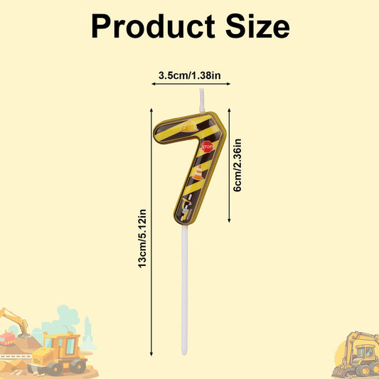 Construction Birthday Number Candles, Yellow & Black Striped Cake Topper Building Theme Party Decorations for Graduation Anniversary Celebration (Number 7)