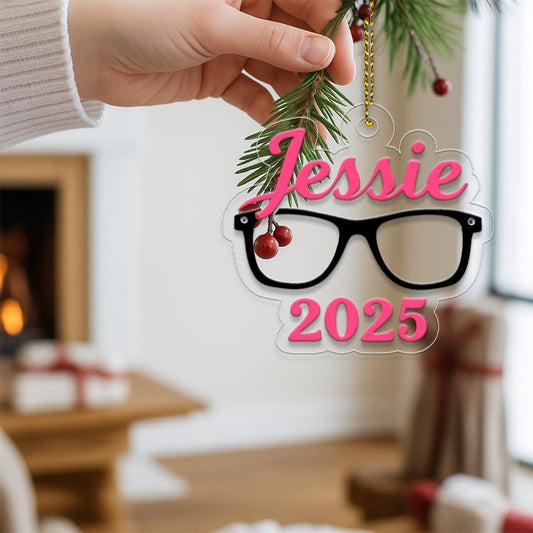 Custom Name With Glasses Ornament, Personalized Nerd Christmas Ornament, Gift For Her, Cute Book Lover Ornament, Holiday Decoration Acrylic Ornament – Personalized Christmas Tree