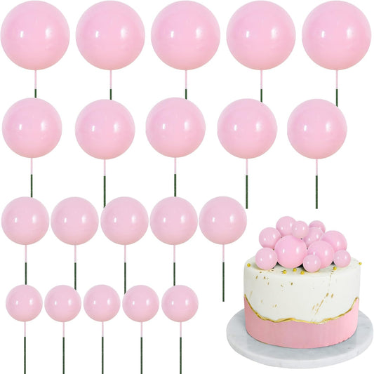 BEISHIDA 20 PCS Pink Mini Ball Cake Toppers Foam Cake Balls Decoration Supplies for Happy Birthday Anniversary Wedding Baby Shower Graduation Christmas Valentines Cake Decorations