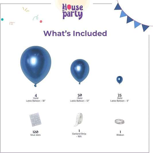 HOUSE OF PARTY Metallic Blue Balloons - Blue Balloon Garland, 5/12/18 Inch Blue Metallic Balloons for Graduation Decorations, Wedding & Baby Shower Party Supplies