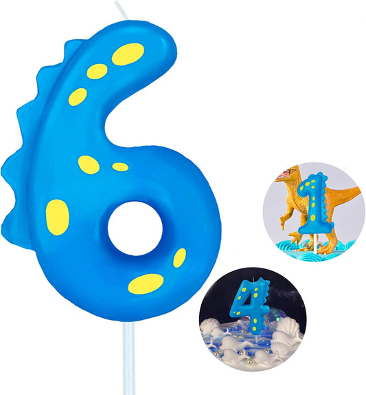 Number Birthday Candles(6 Candle Blue) Dinosaur Shape Number Happy Birthday Cake Candles for Dinosaur Birthday Party Decoration Reunions Theme Party