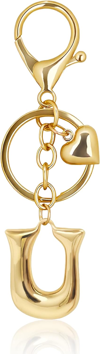 Gold Bubble Heart Initial Bag Charms for Handbags – Cute Initial Letter Keychain for Women, Purse Charms, Gold Gift