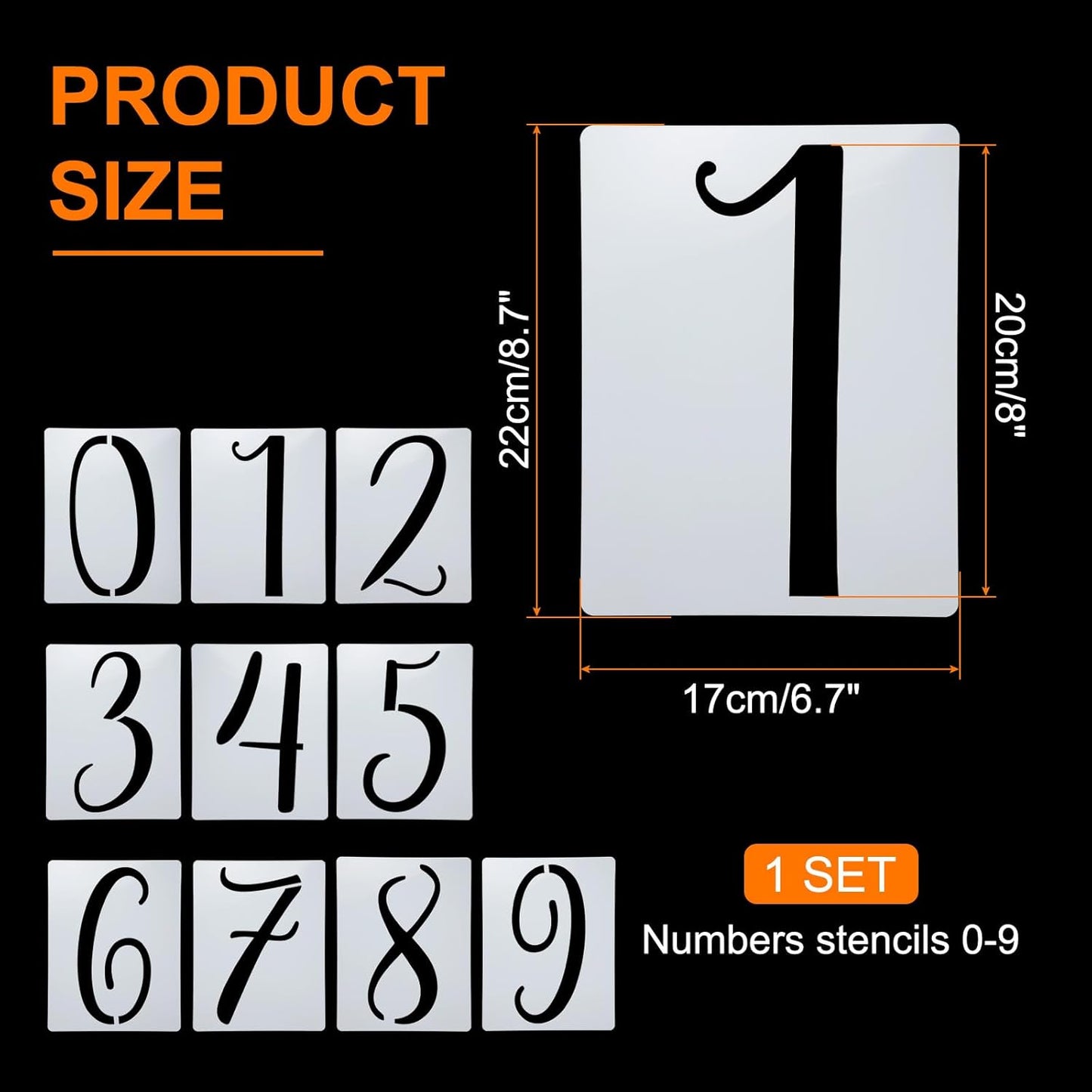 uxcell 8 Inch Large Number Stencils Set, 0-9 Plastic Address Number Stencil Templates Reusable Digital Painting Templates for Cake Stencil Address Number Painting, Style D