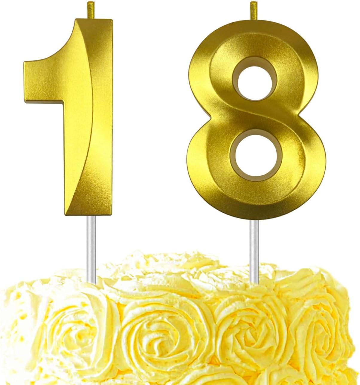 Gold Number 18 Candles, 3D Diamond 2.76 Inch Cake Topper Birthday Candles for Wedding Anniversary Cake Decorations, Happy Birthday Party Decorations